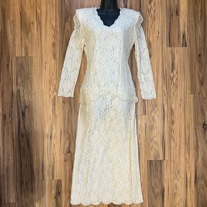 Laurence Kazar Cream Color - Beaded and Lace Vintage Midi Dress